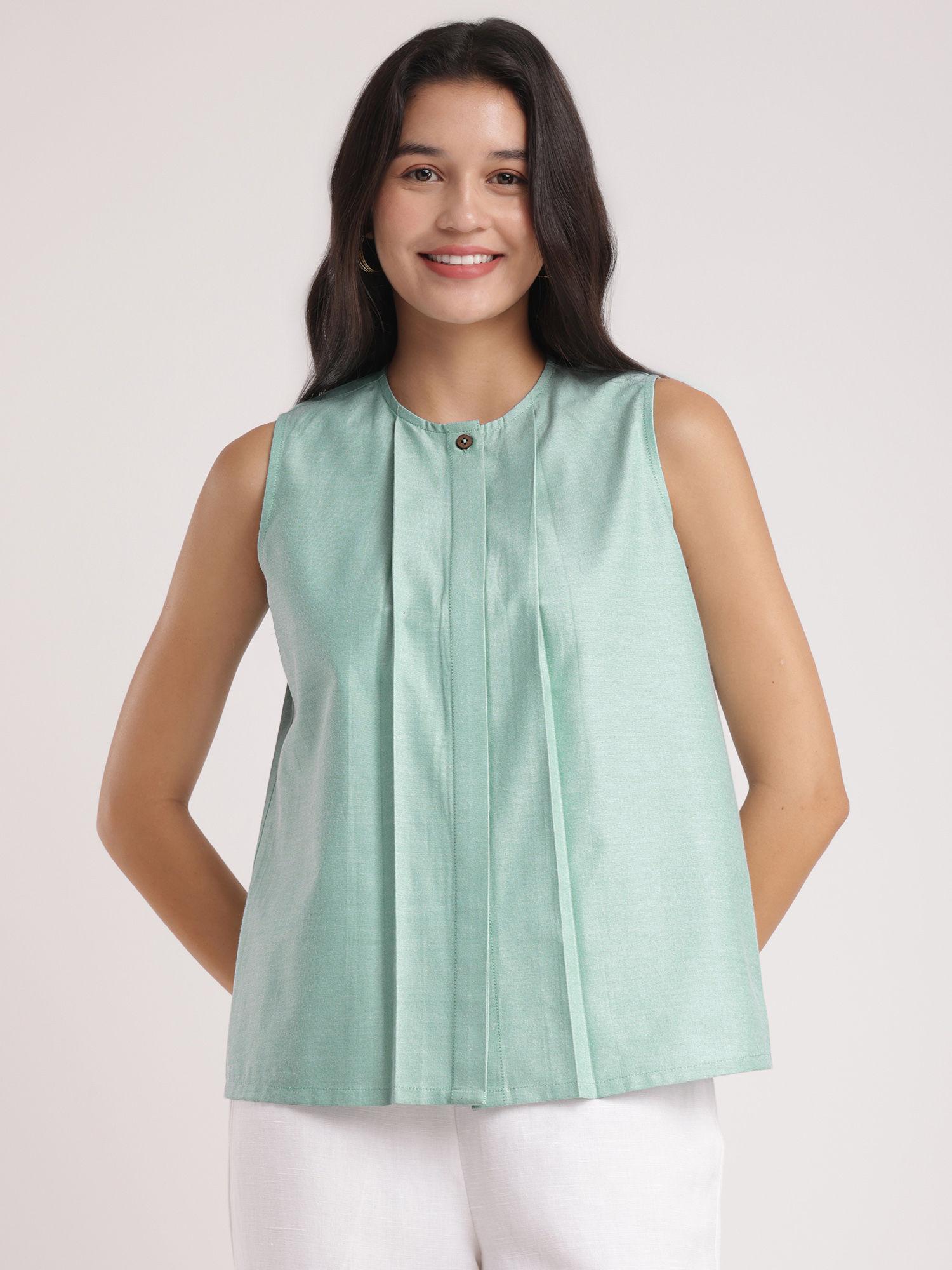 green cotton linen top