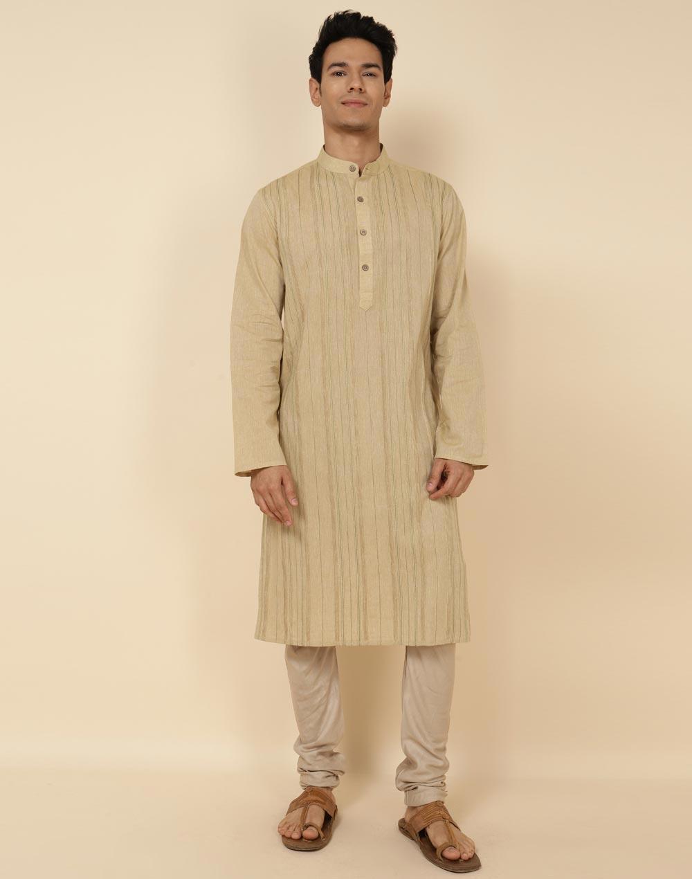 green cotton pintucks slim fit long kurta