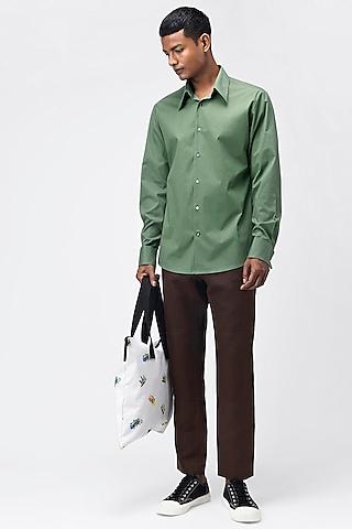 green cotton poplin shirt