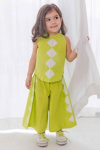 green cotton poplin tie-dye co-ord set for girls