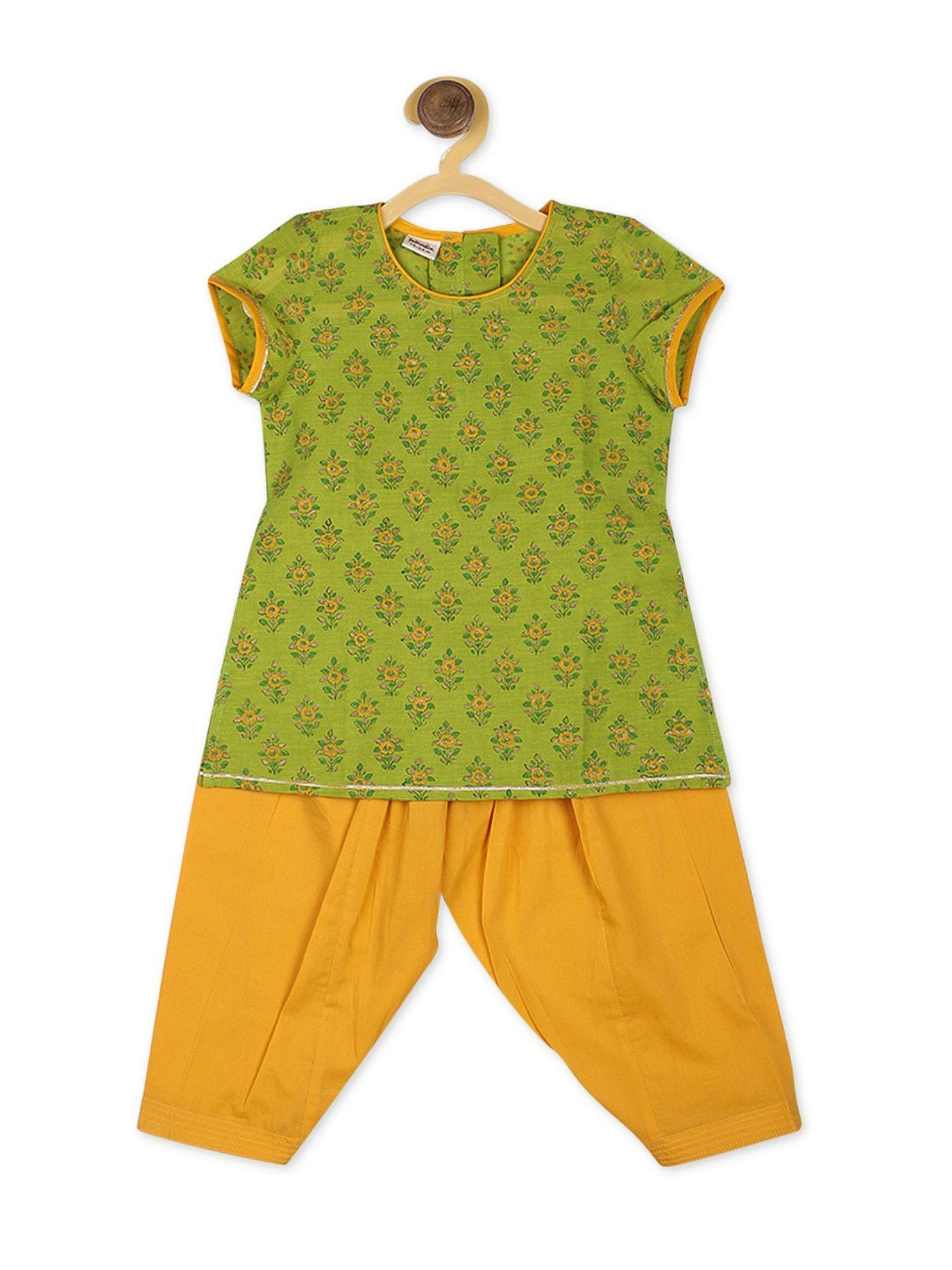 green cotton printed 2 piece salwar suit (set of 2)