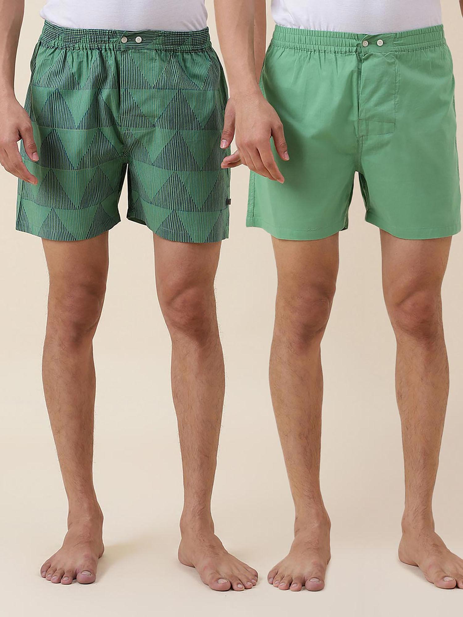 green cotton printed boxer shorts (pack of 2)