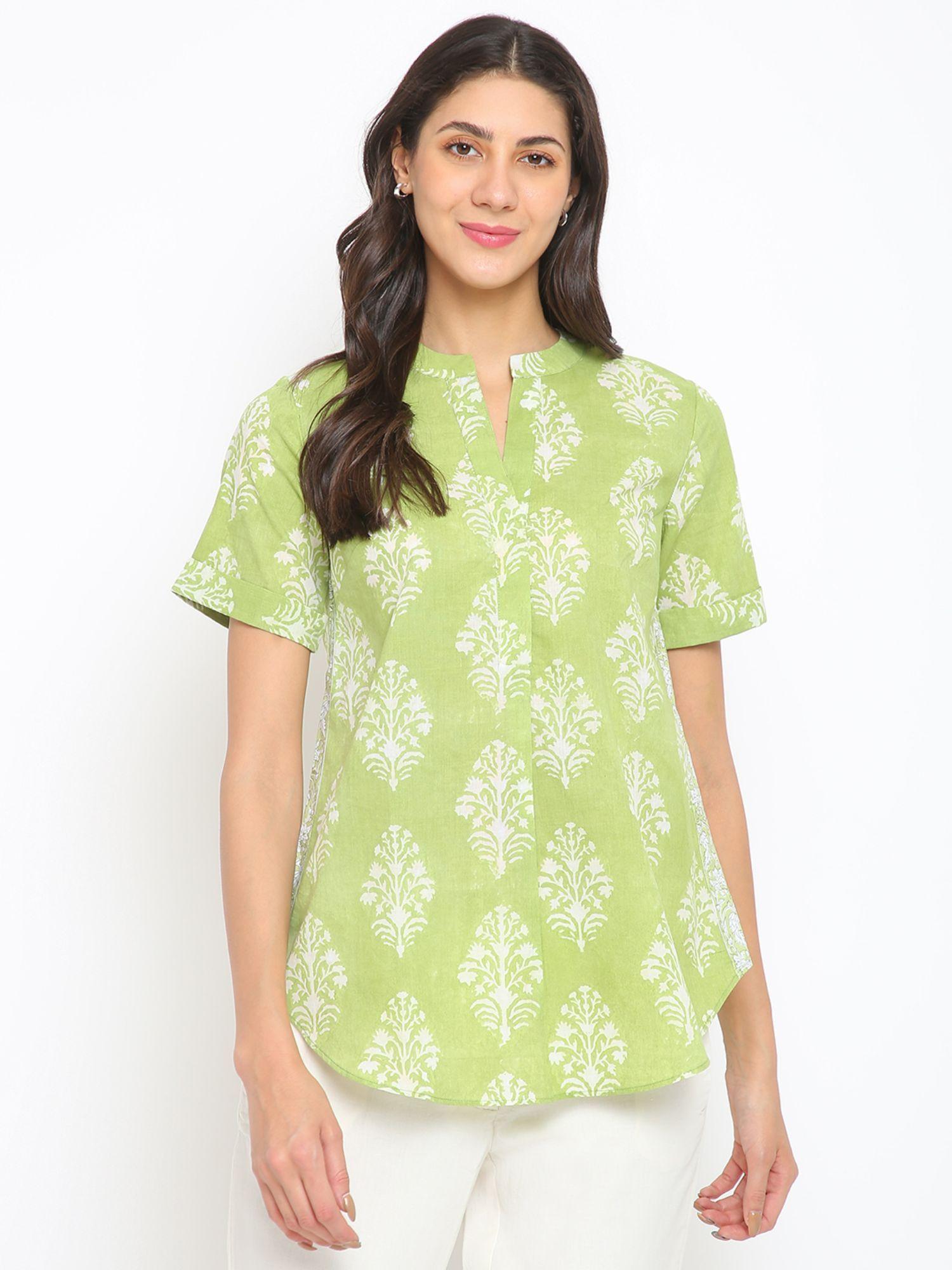 green cotton printed hand block printed tunic