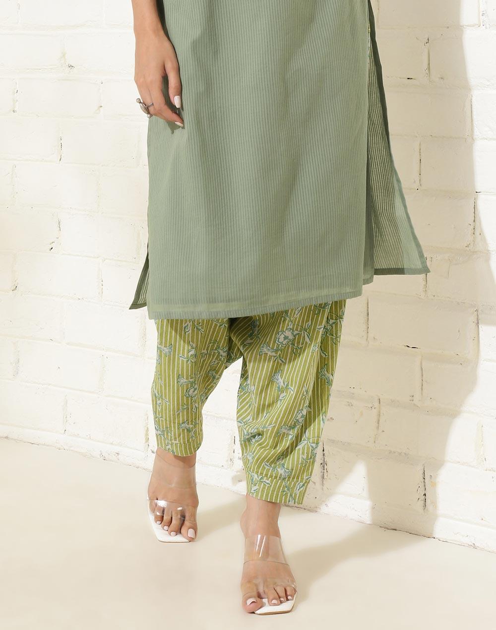 green cotton printed salwar