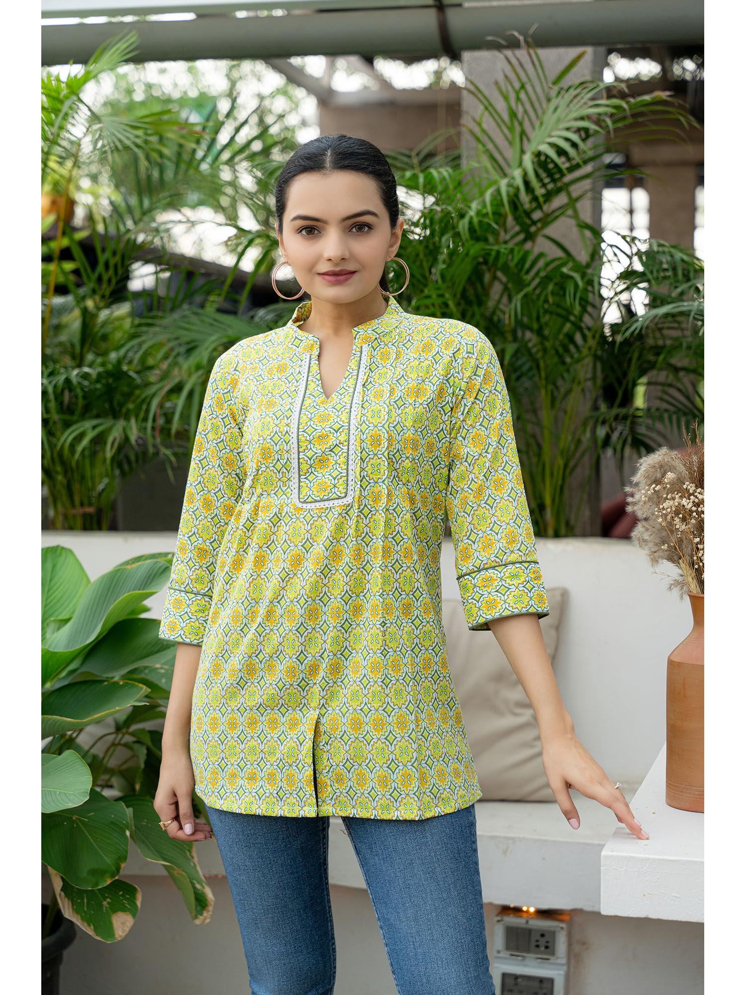 green cotton printed tunic