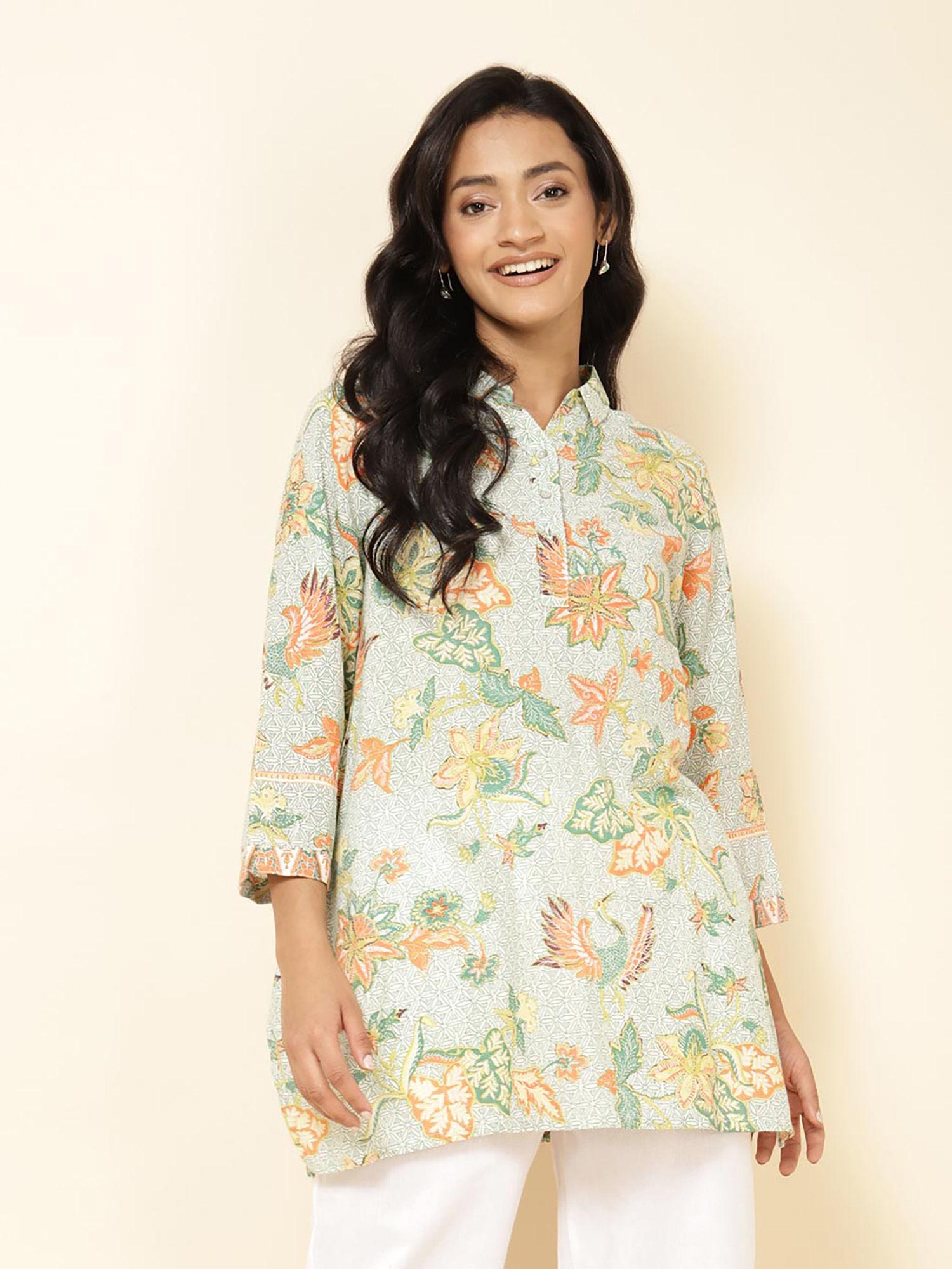 green cotton printed tunic