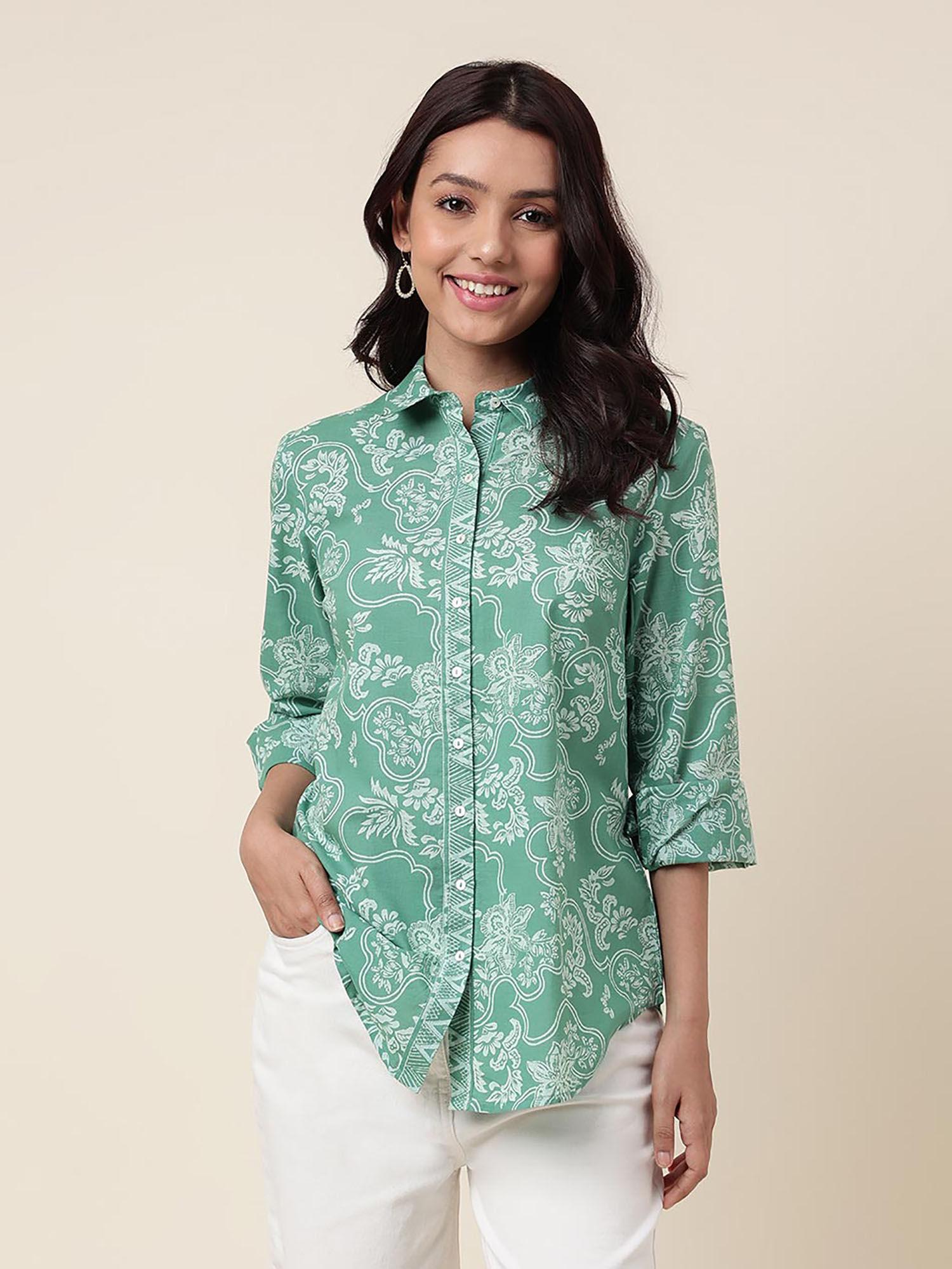 green cotton printed women shirt