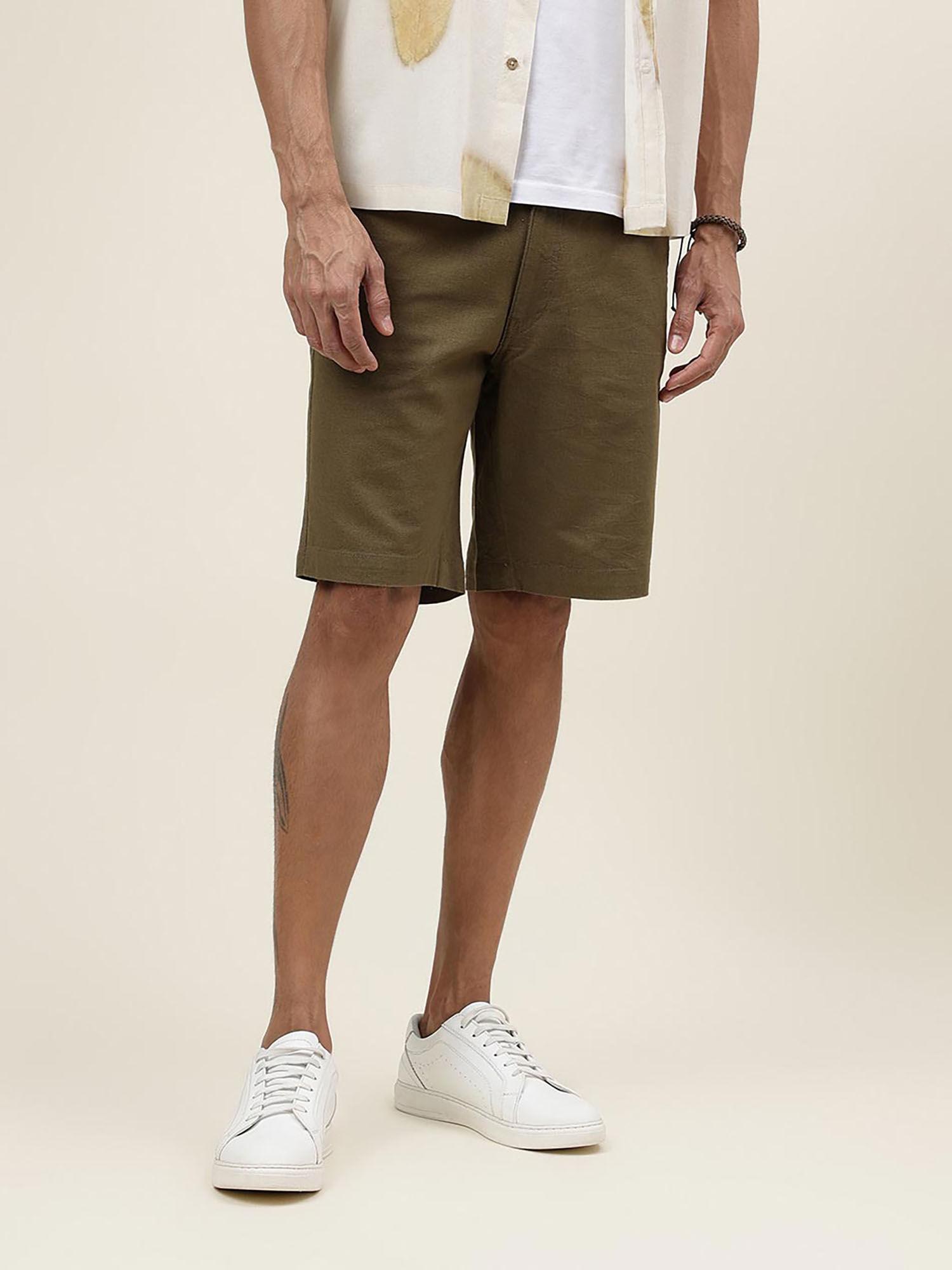 green cotton regular shorts