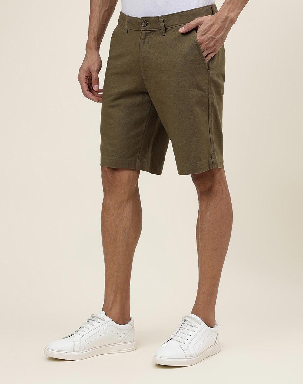 green cotton regular shorts