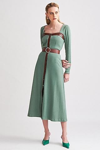 green cotton ribbed knit midi dress