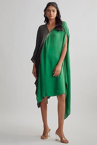 green cotton satin & dola silk dress