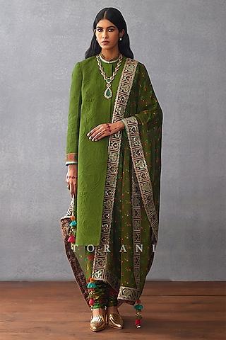 green cotton silk kurta set