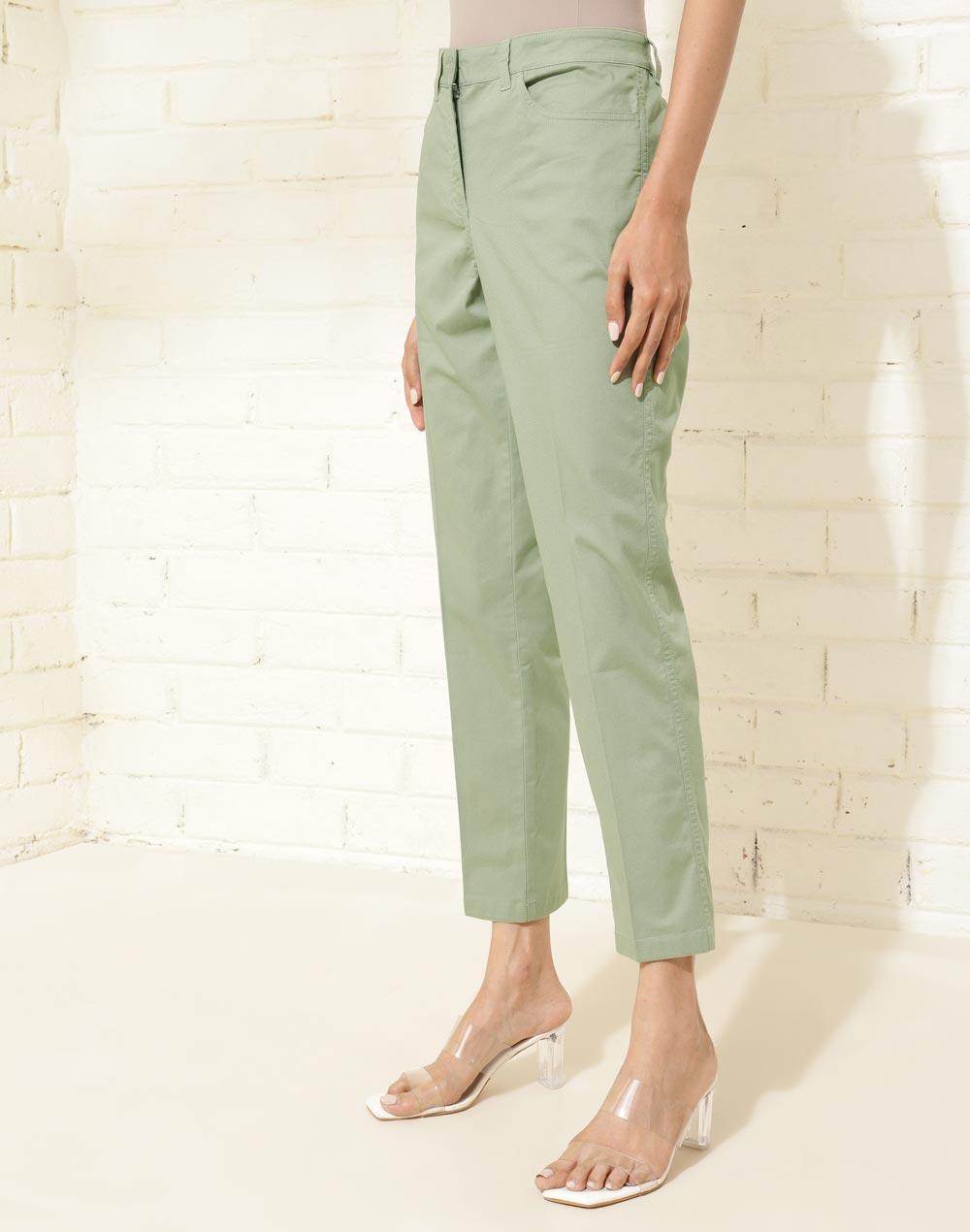 green cotton slim fit pant formal