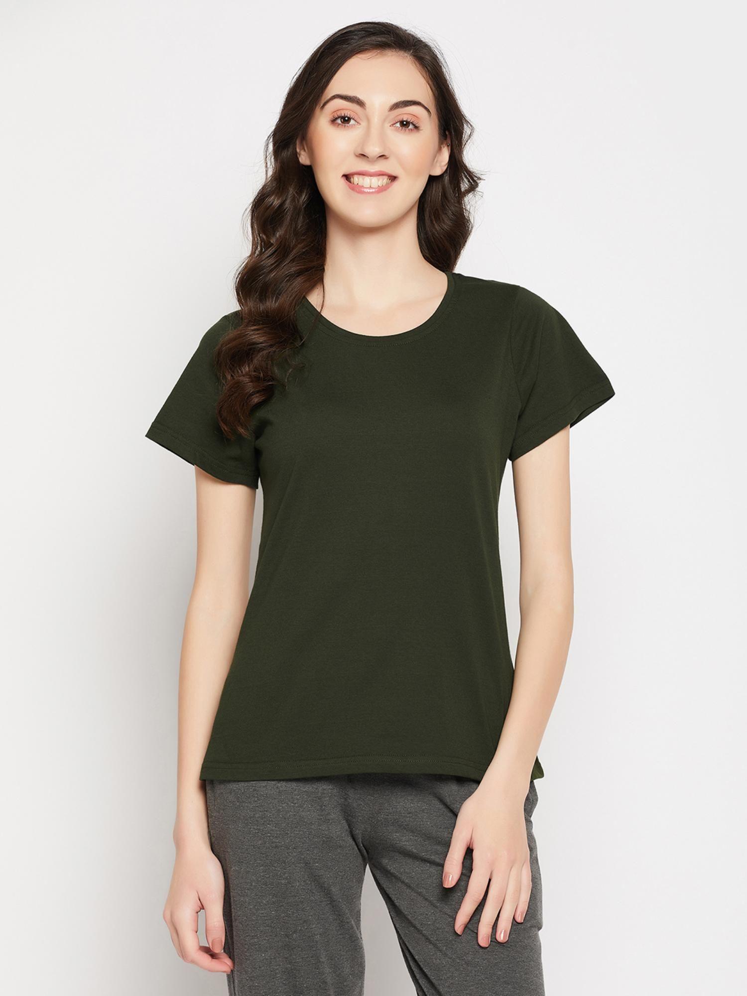 green cotton solid sleepwear t-shirt