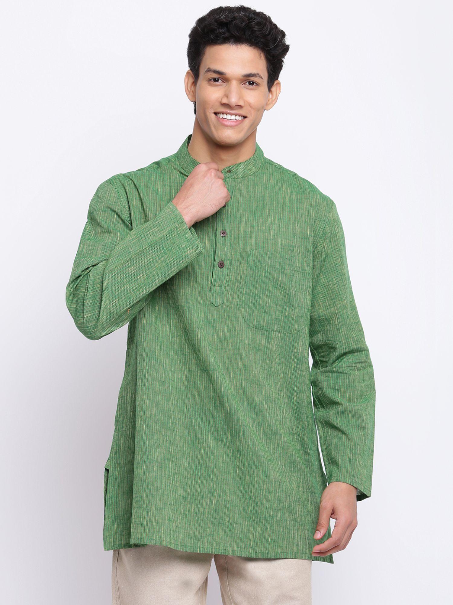 green cotton striped kurta short