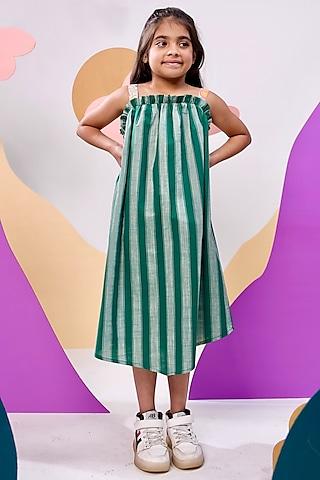 green cotton striped maxi dress for girls