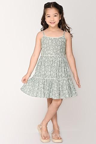 green cotton tiered dress for girls