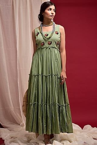 green cotton tiered dress