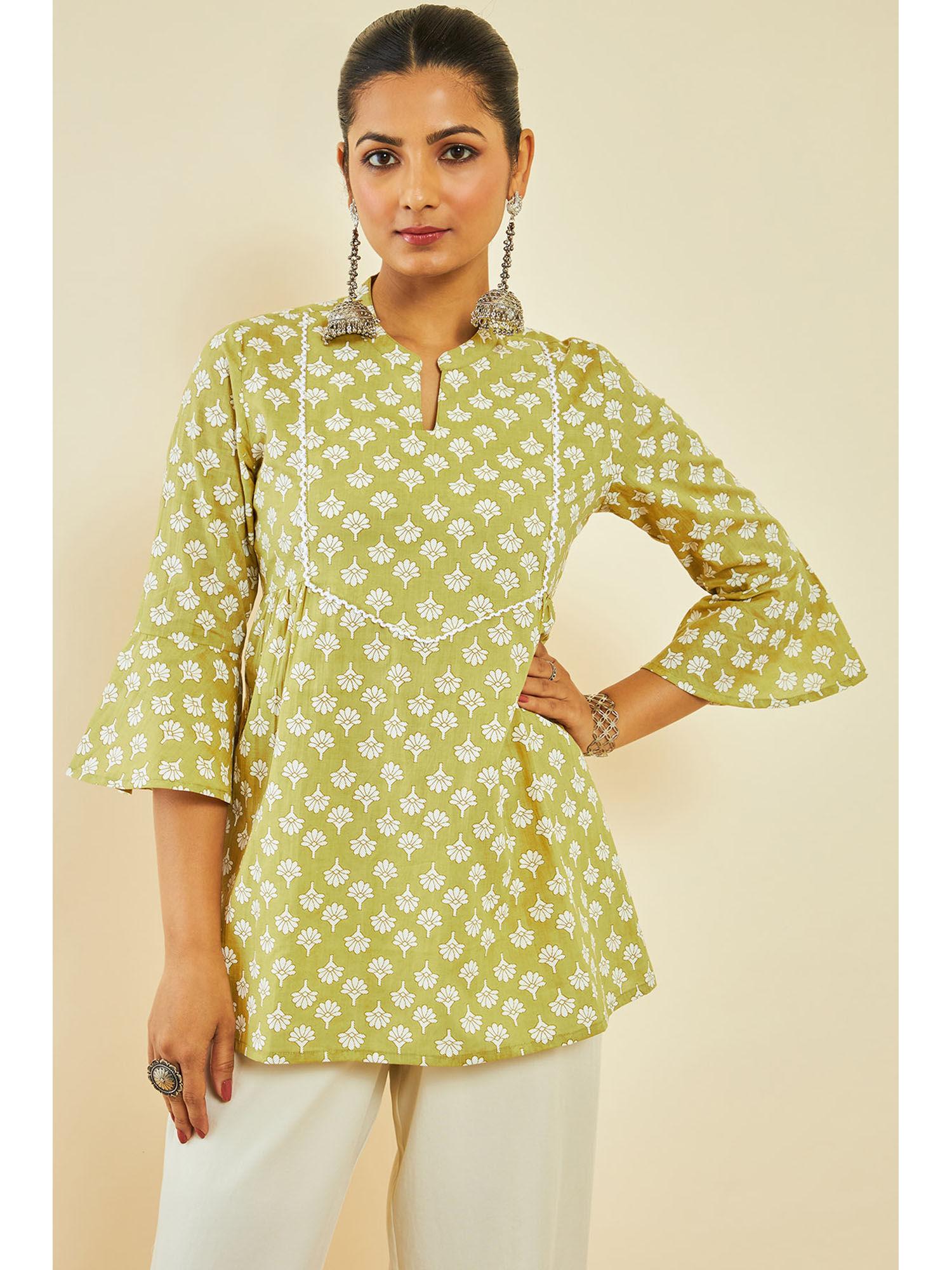 green cotton tunic with floral print