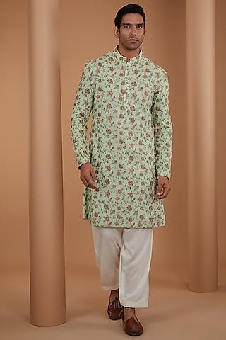 green cotton viscose floral printed kurta set