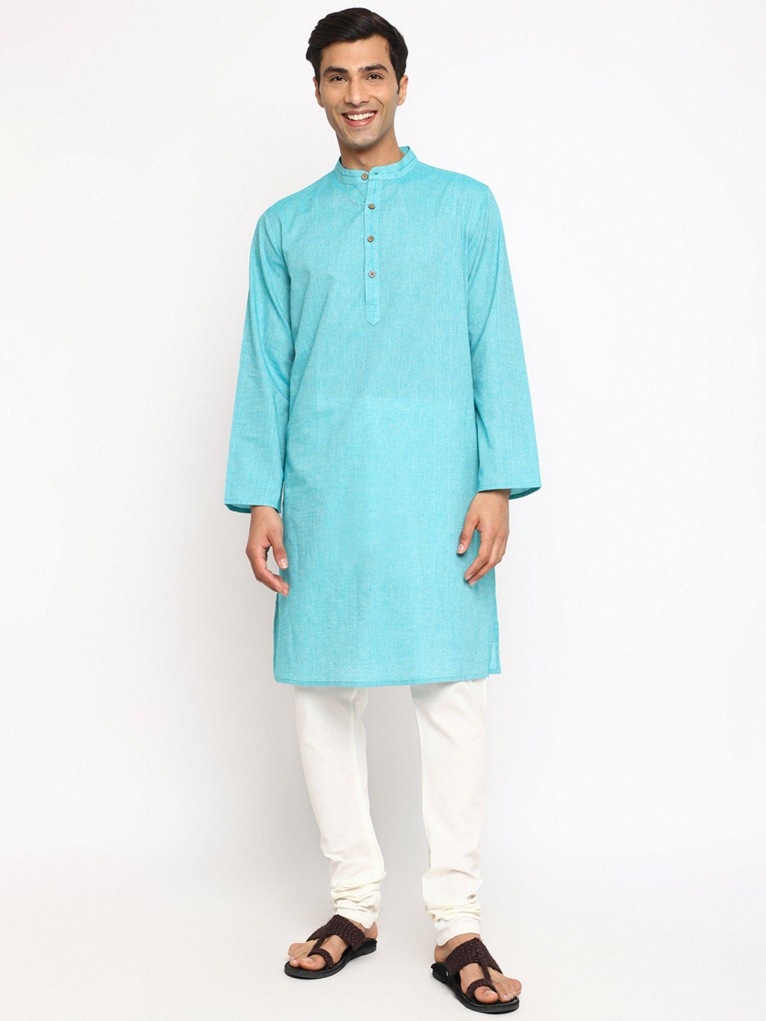 green cotton woven long kurta