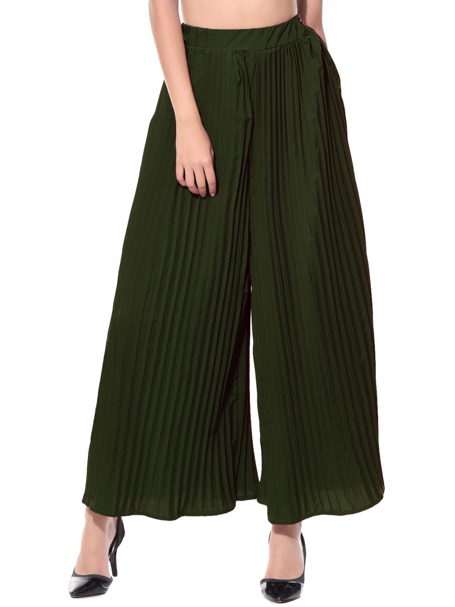 green crepe pleated palazzo