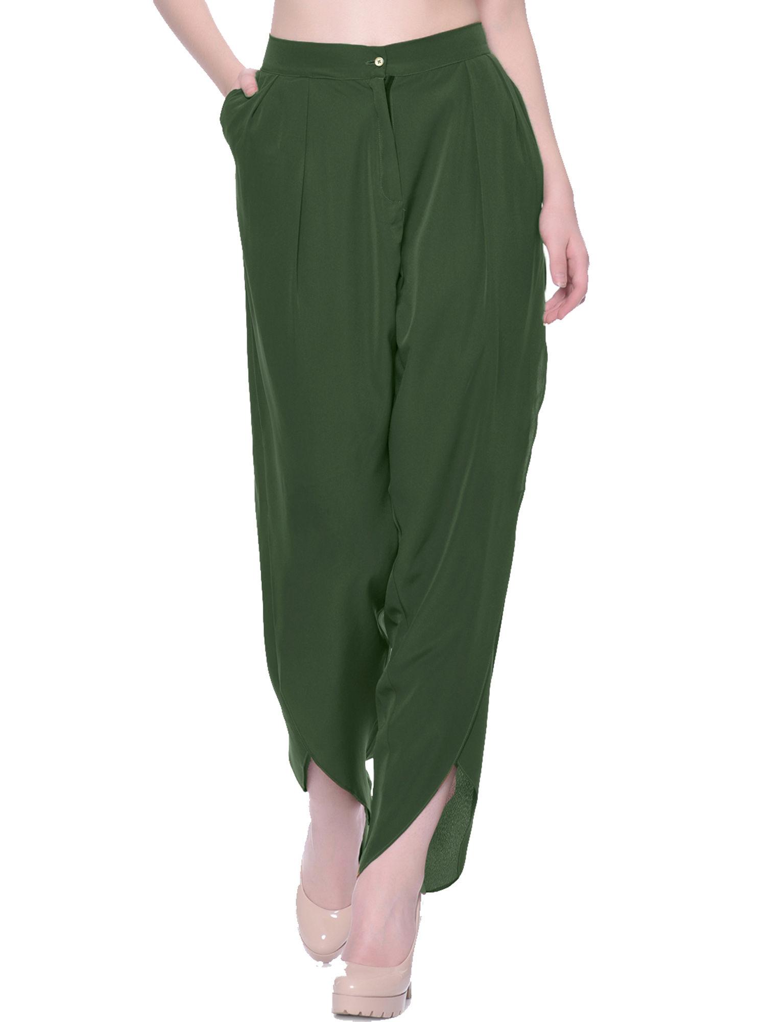 green crepe tulip pant