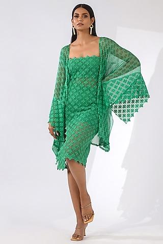 green crochet dress with shrug