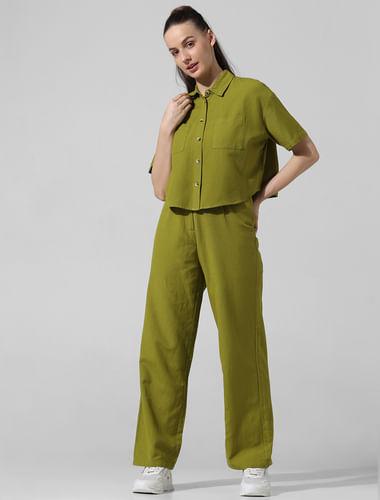 green cropped co-ord set shirt