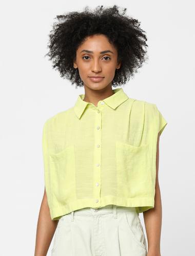 green cropped shirt