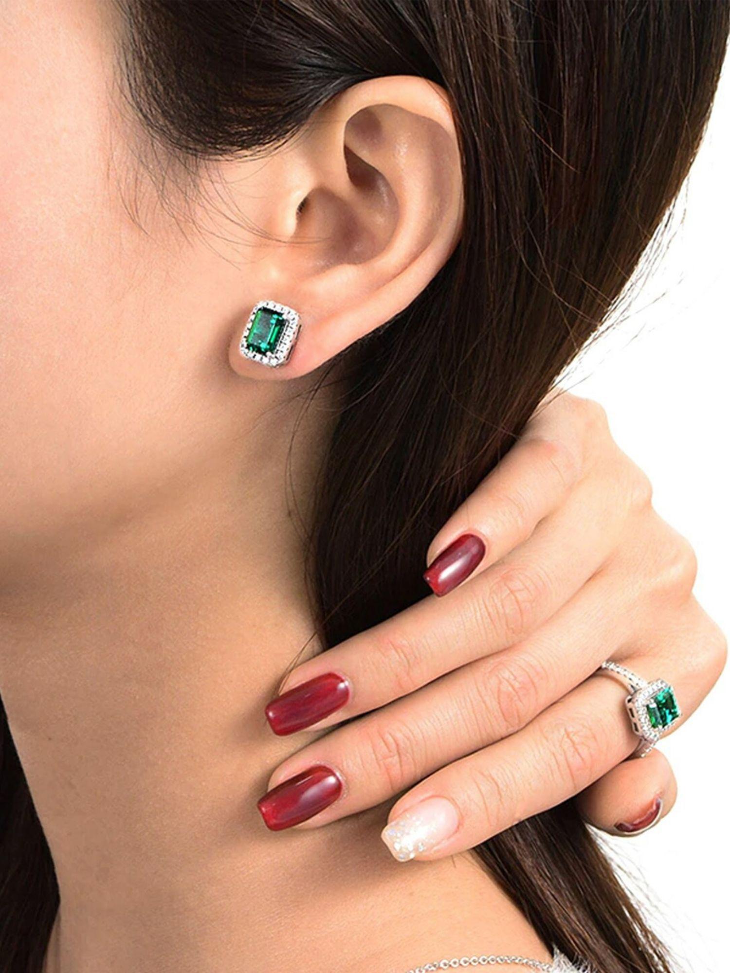 green crystals contemporary studs earrings