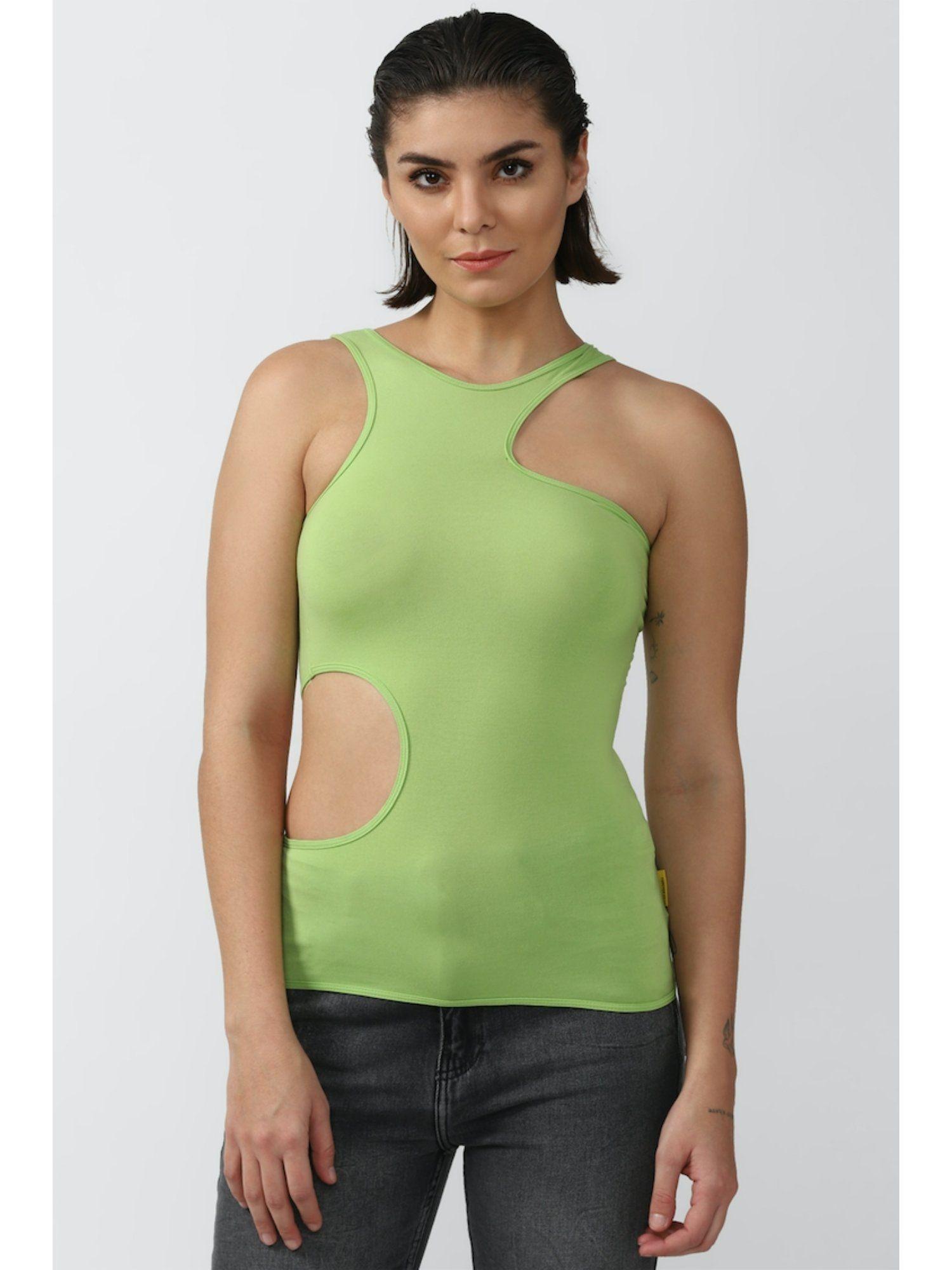 green cutout tank tops