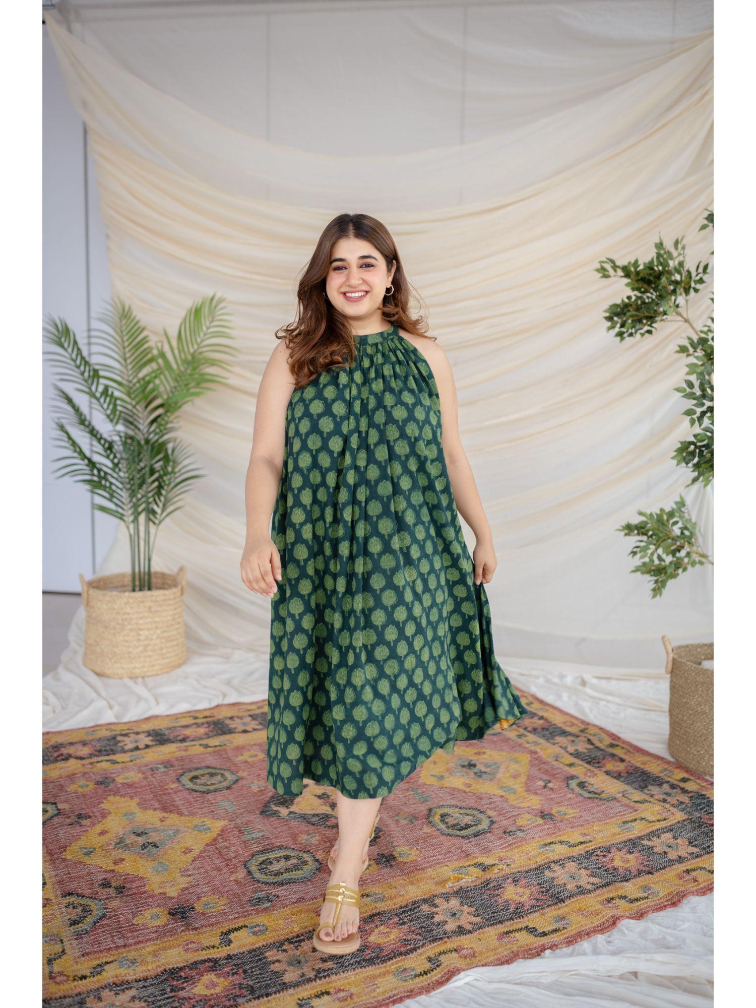 green dabu cotton dress