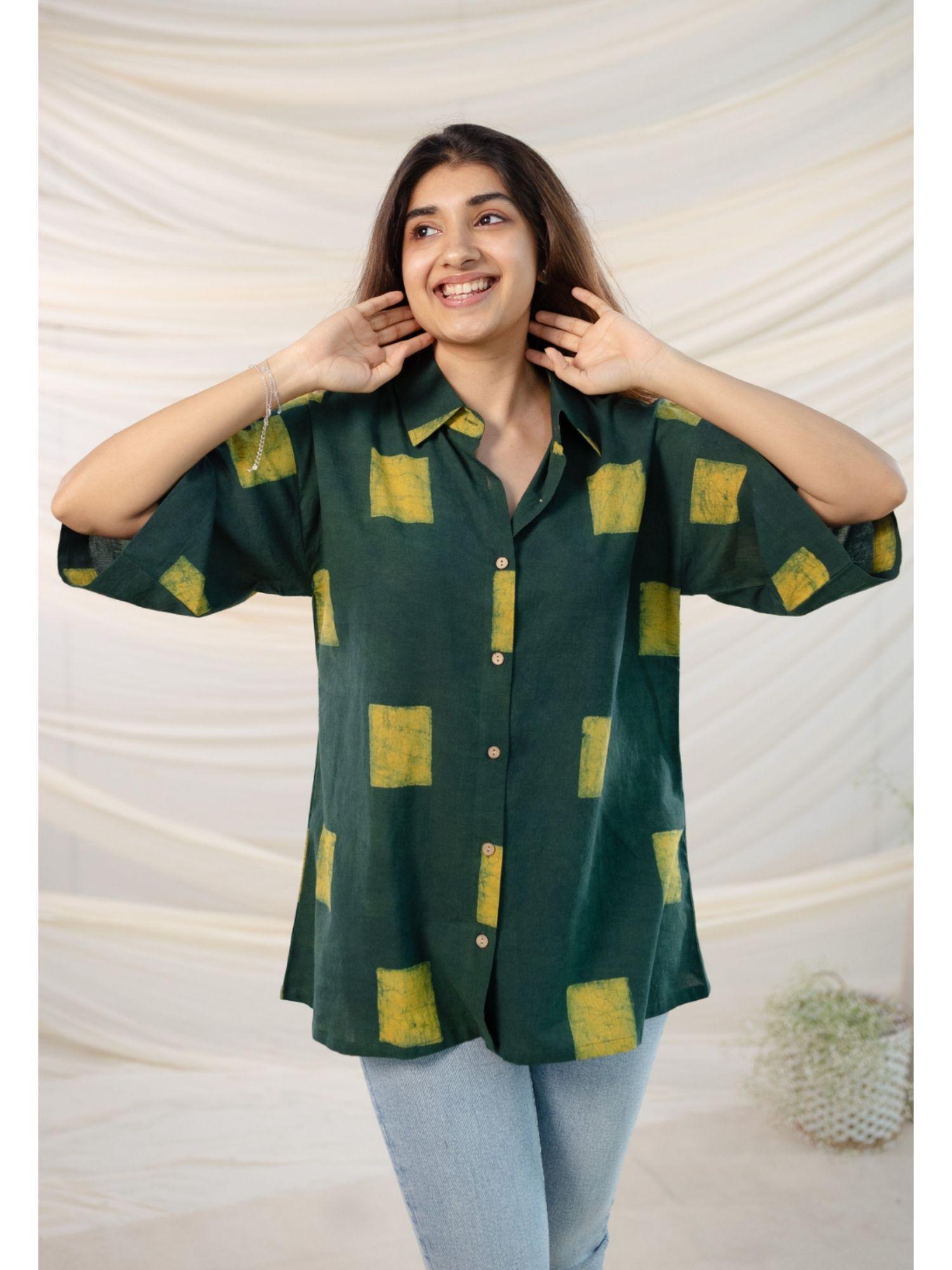 green dabu cotton green shirt