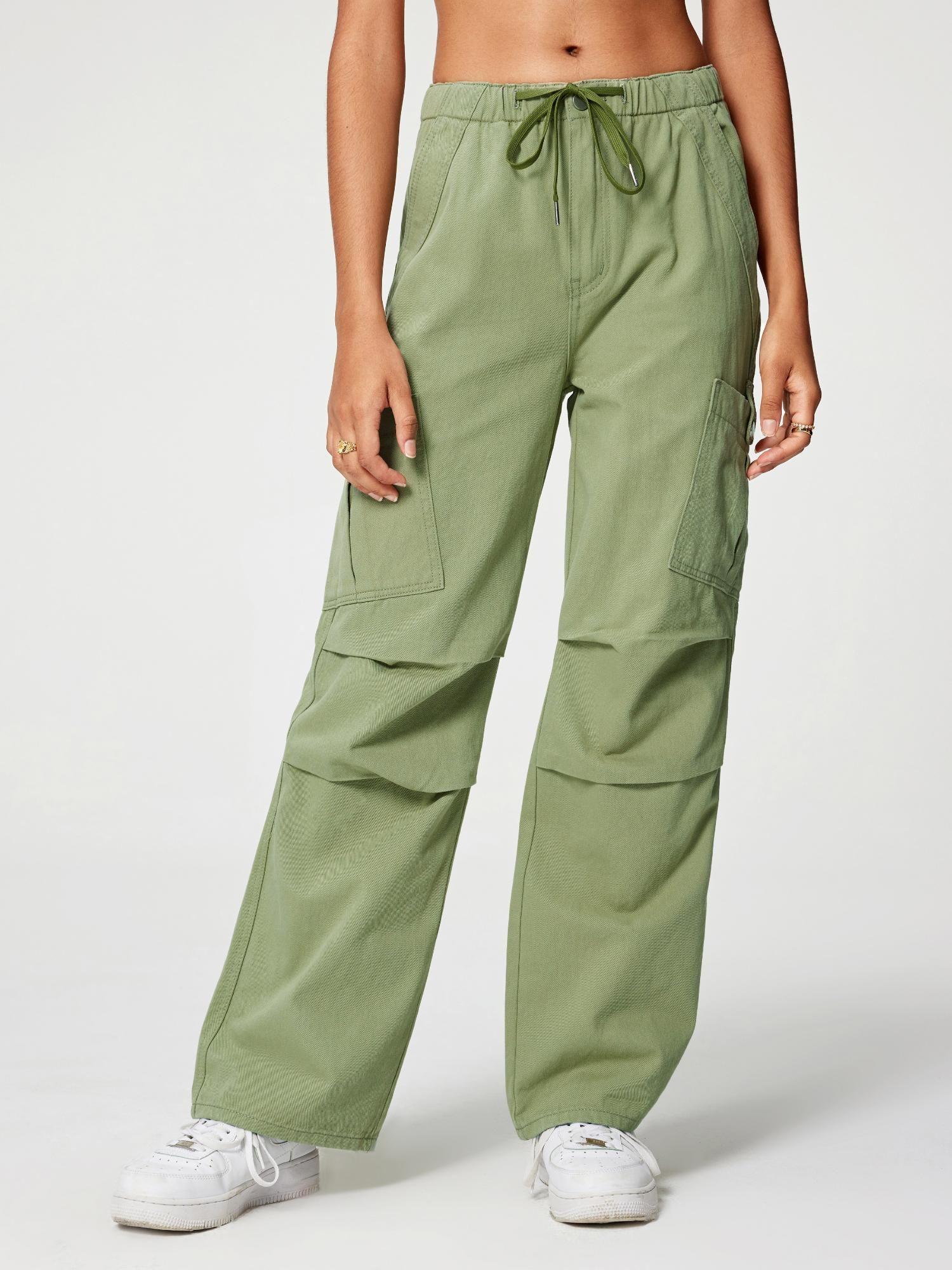 green denim drawstring cargo pant