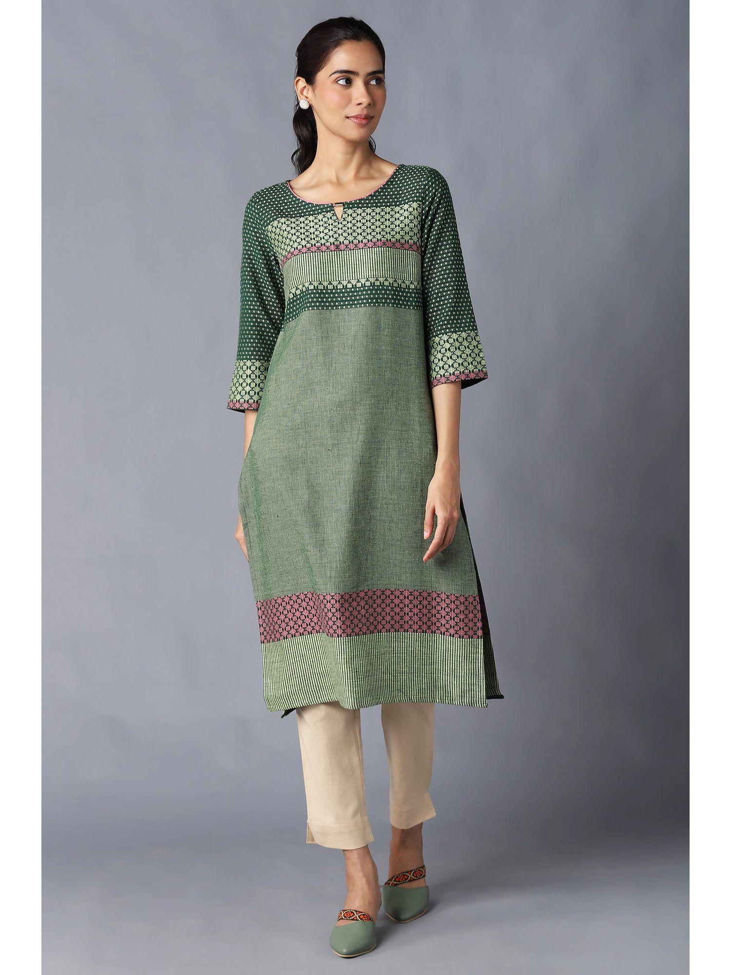 green dobby ethnic kurta