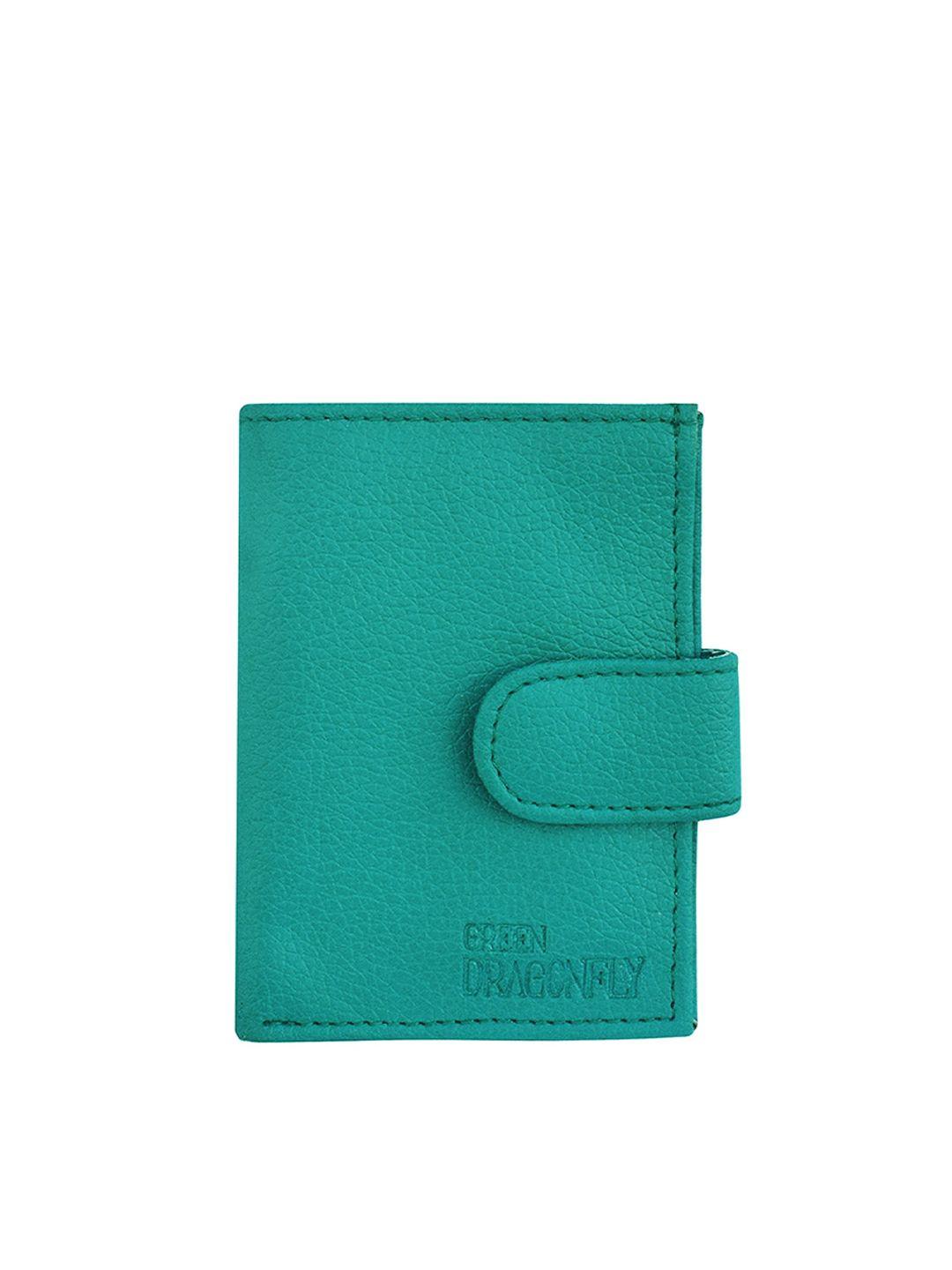 green dragonfly teal textured pu card holder