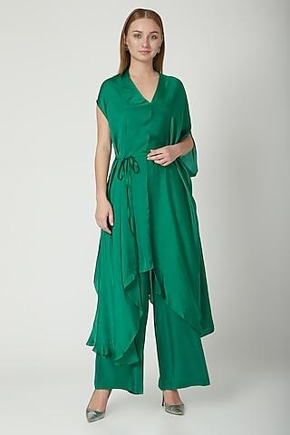 green draped tunic with trousers & belt