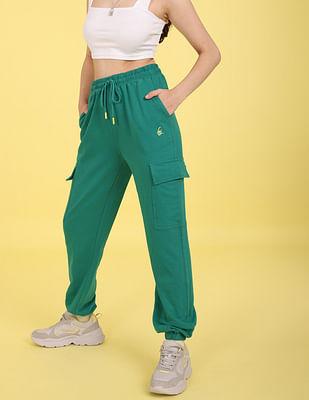 green drawstring cord solid cargo joggers