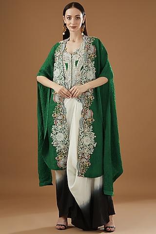 green dupion embroidered cape set