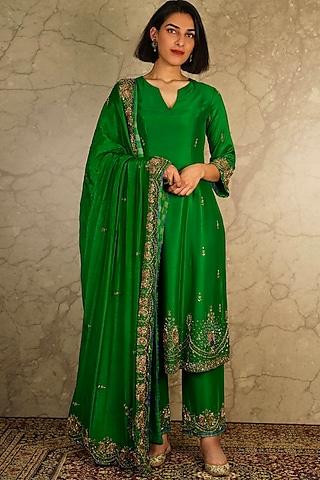 green dupion silk kurta set