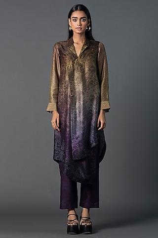 green dupion silk printed asymmetric tunic set