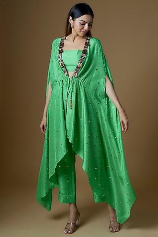 green dupion silk sequins embroidered cape set