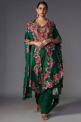 green dupion thread embroidered cape set