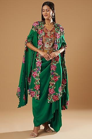 green embellished cape set