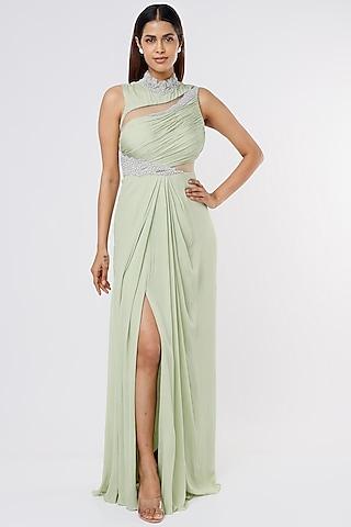 green embellished gown