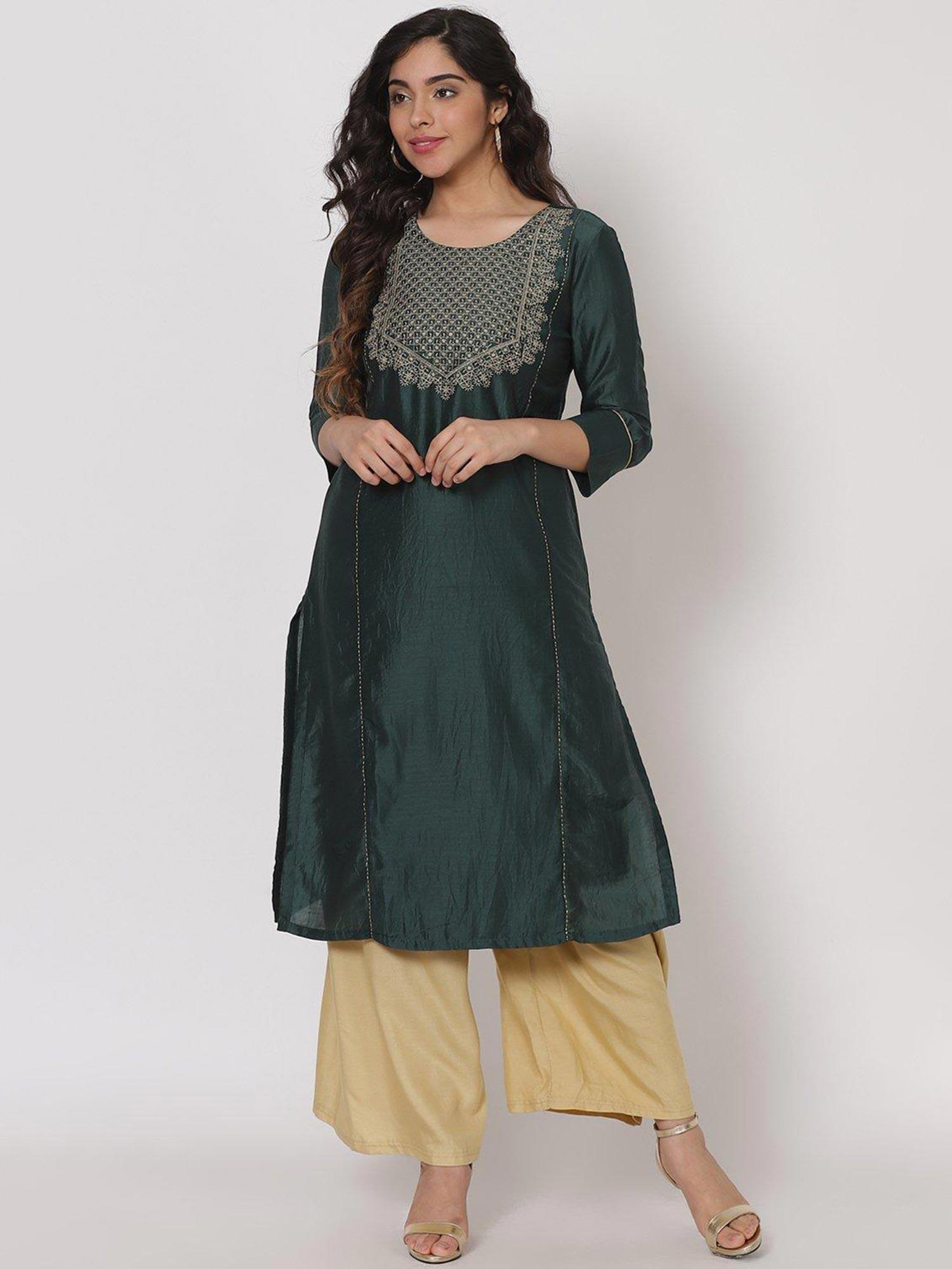 green embellished kurta