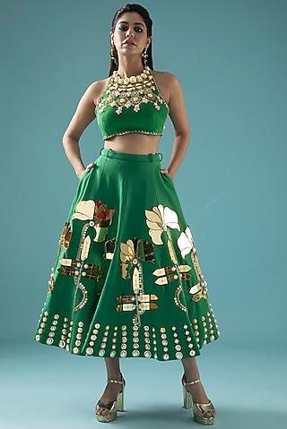 green embellished lehenga set