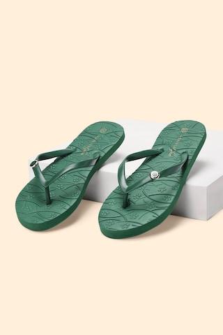 green embossed casual women flip flops