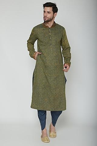 green embroidered & printed kurta set